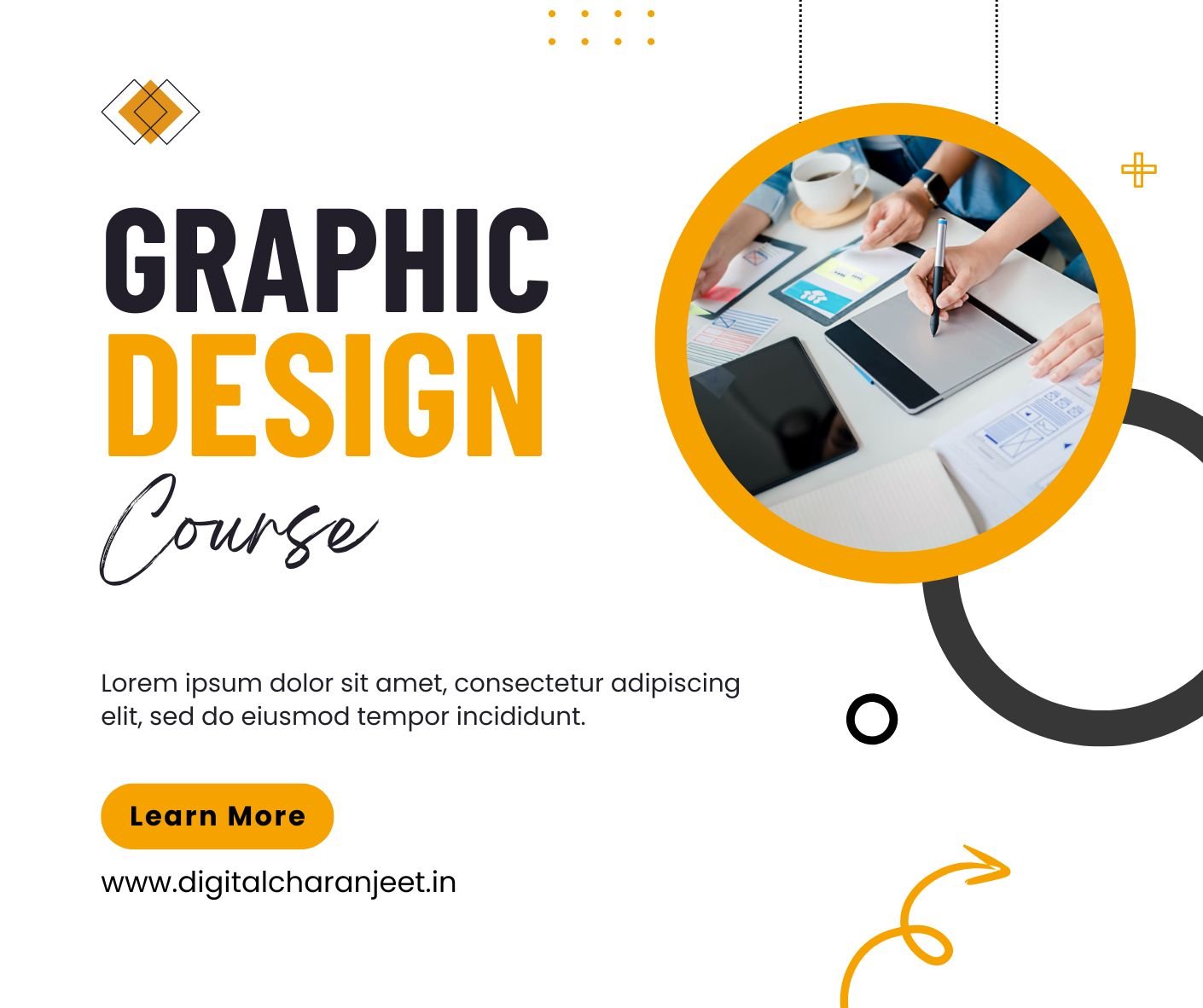 Yellow and Black Photocentric Graphic Design Facebook Post best Graphic Designing Course in Faridabad